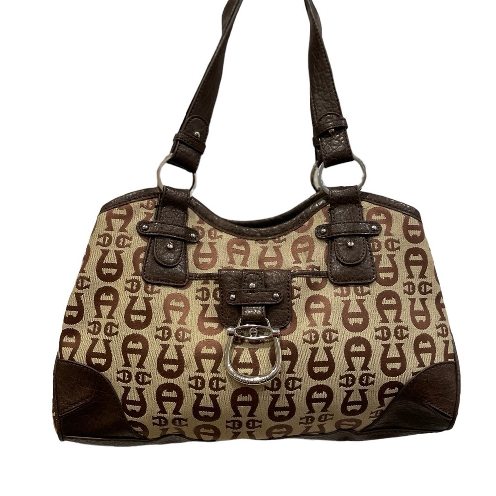 Ettiene Aigner Tan & Brown Canvas Shoulder Bag